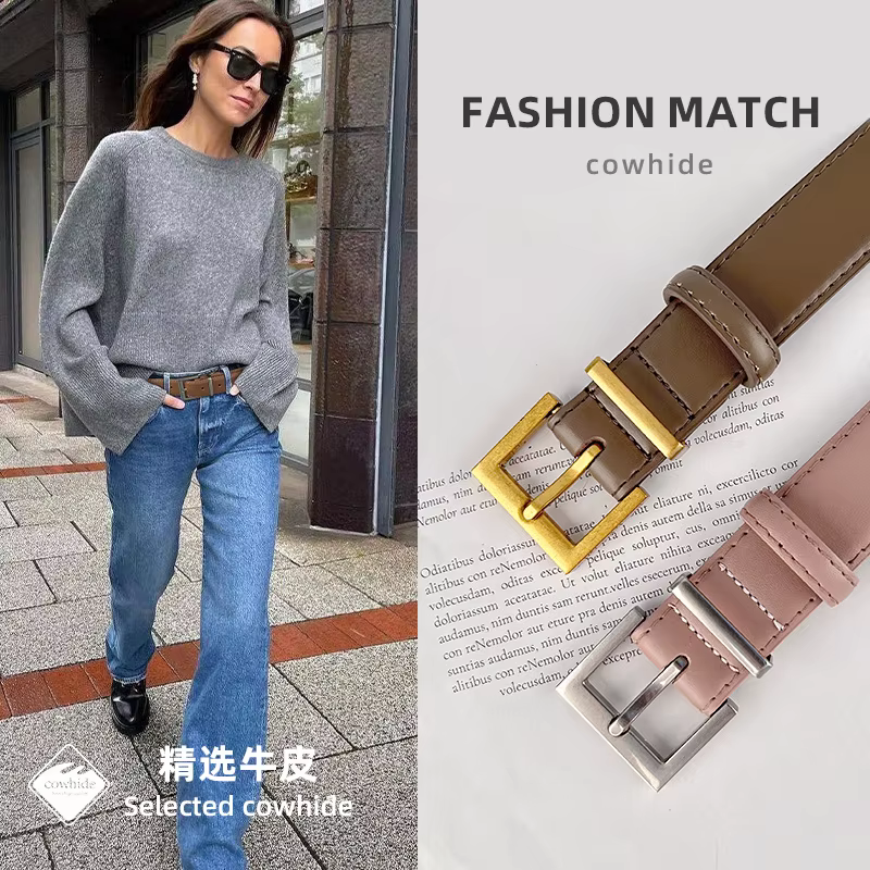 Ceinture rétro Simple en cuir véritable pour femmes