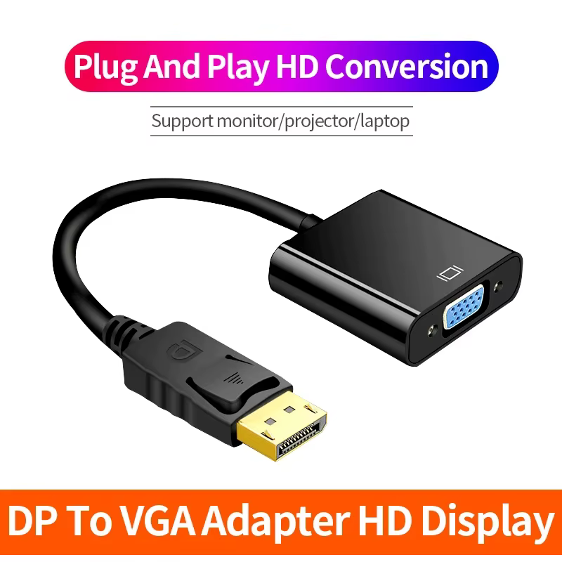 Câble adaptateur DisplayPort DP vers VGA, Port d'affichage pour projecteur d'ordinateur portable DTV TV HDVD DP mâle vers VGA femelle, câble adaptateur convertisseur