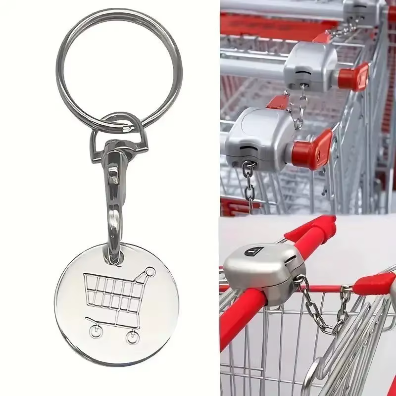 1/6 Pièces Porte-clés jetons de chariot universels en acier inoxydable