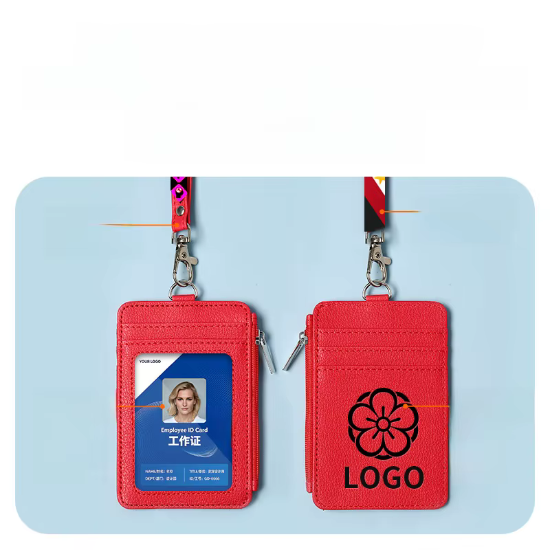 Porte-cartes zippé personnalisable avec cordon pour badge d'identification