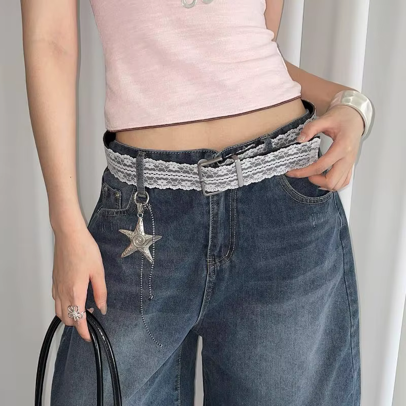 Belle ceinture de taille en dentelle florale blanche ; Accent de mode réglable assorti pour les femmes ; Cadeau
