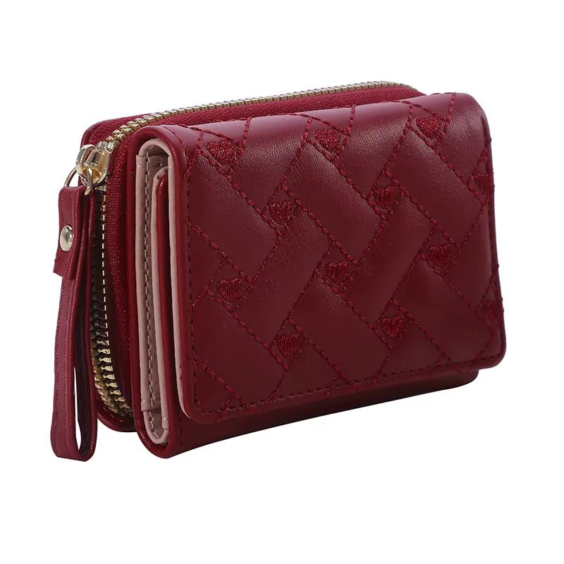 Portefeuille femme pour cuir PU mode brodé amour Tri-fold petit