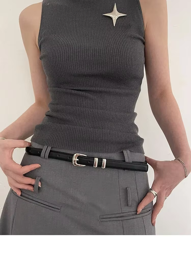 Ceintures à la mode pour femmes, noires, simples et fines, en PU, pour pantalons, jupes, polyvalentes, décontractées pour étudiants