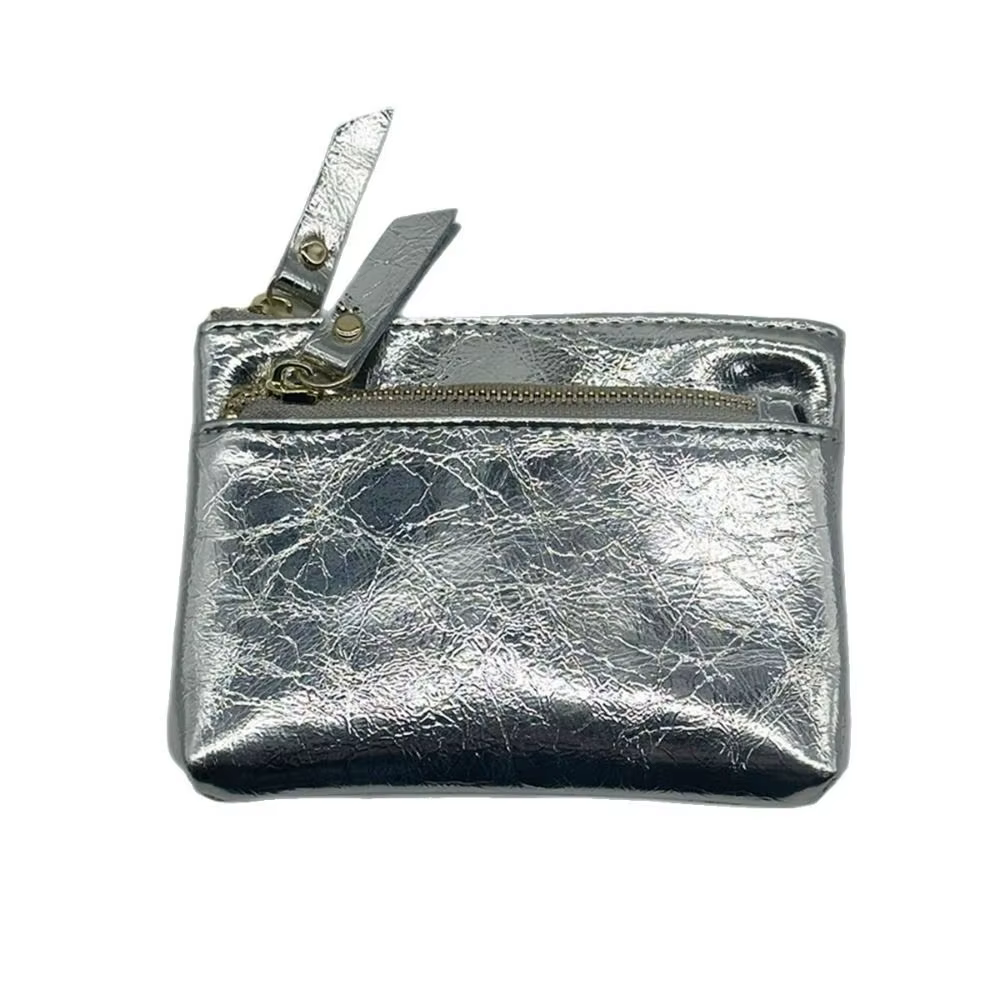 Porte-monnaie en cuir portable à double fermeture éclair