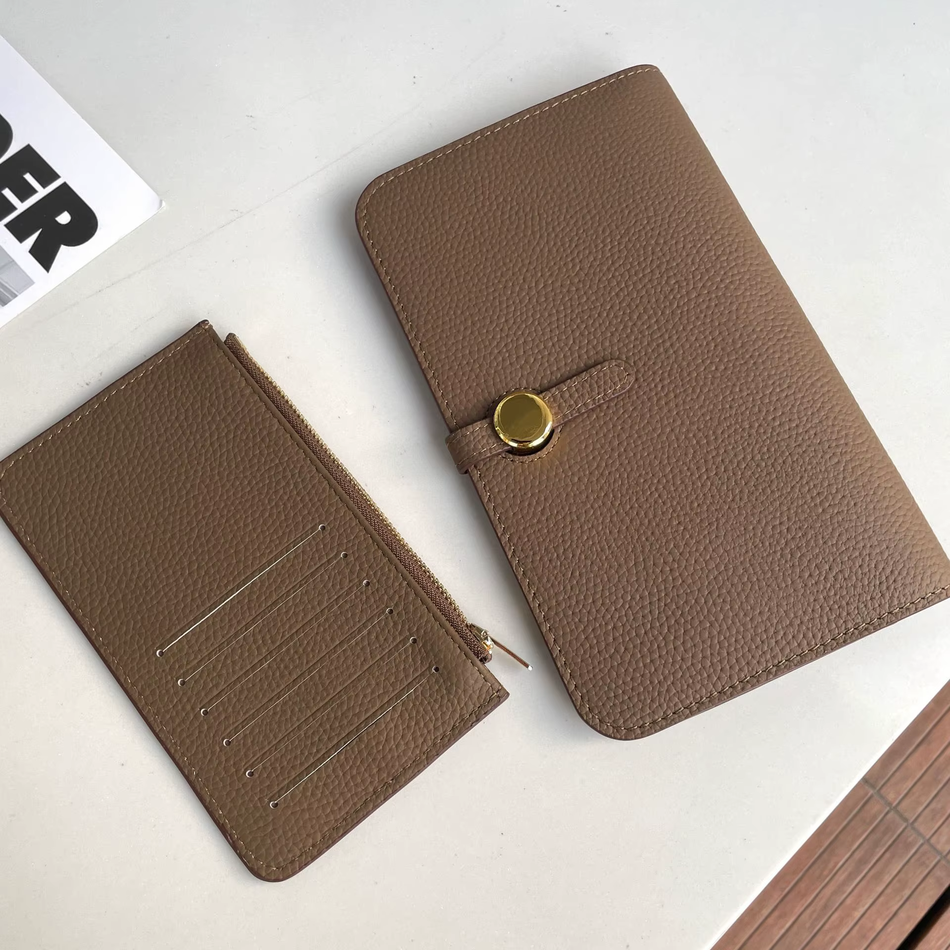 Portefeuille long en cuir véritable pour femmes