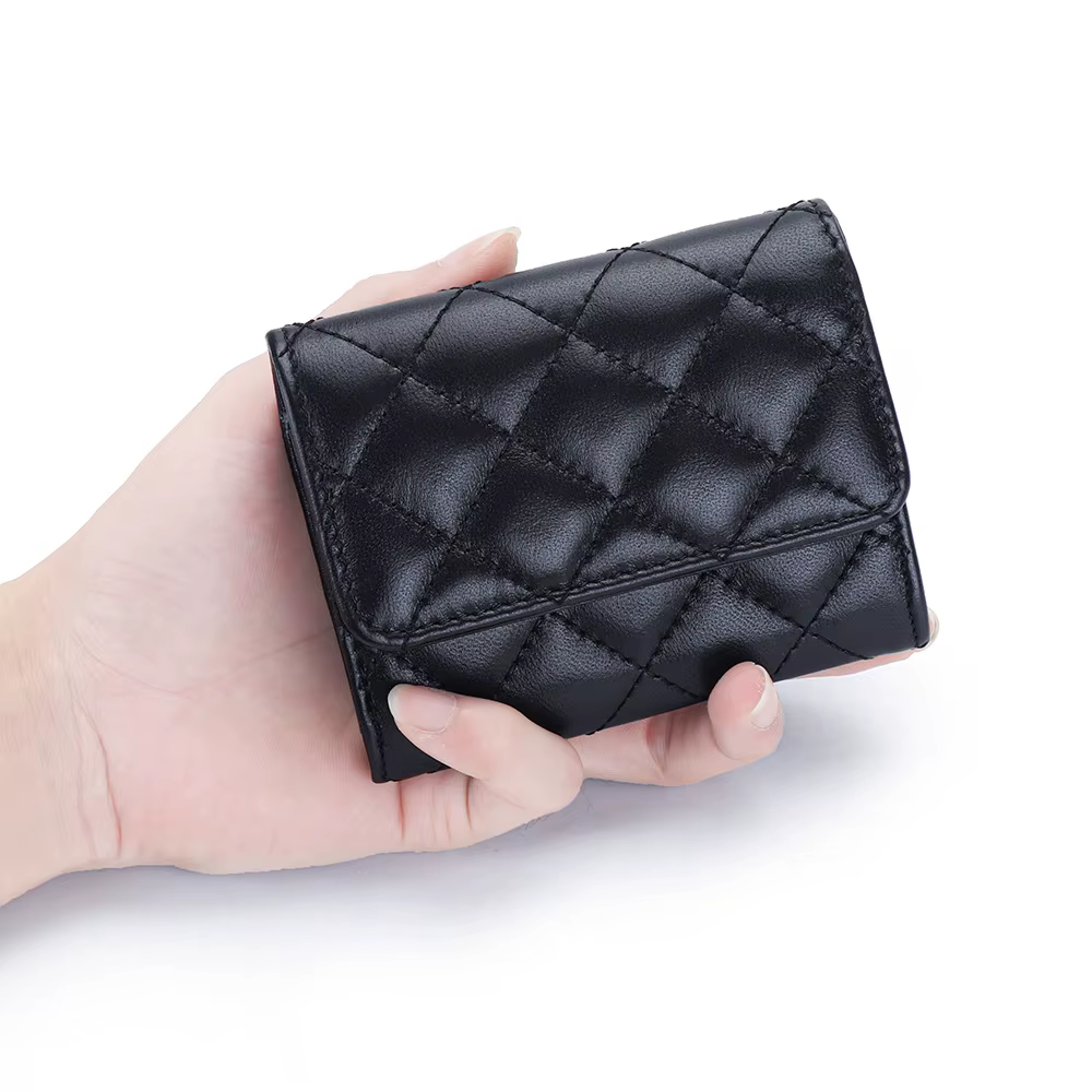Porte-cartes matelassé en peau de mouton pour femmes