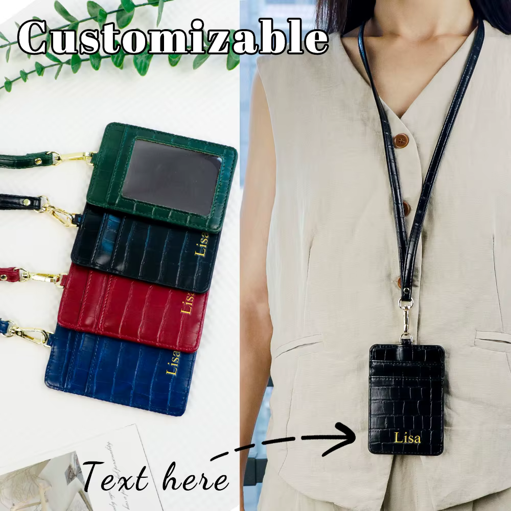 Porte-carte avec lanière en cuir PU de crocodile avec nom personnalisé