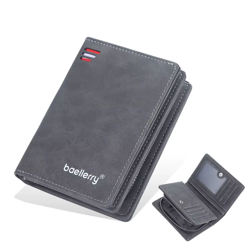 Portefeuille court pour homme Baellerry en cuir PU avec poche à monnaie zippée, vintage, grande capacité, porte-cartes