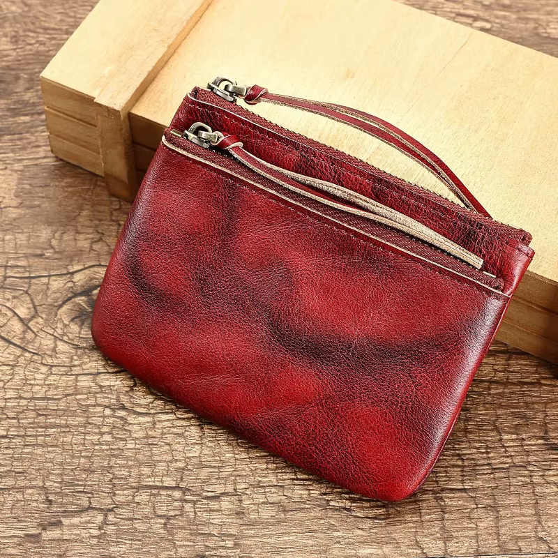 Porte-monnaie vintage en cuir véritable