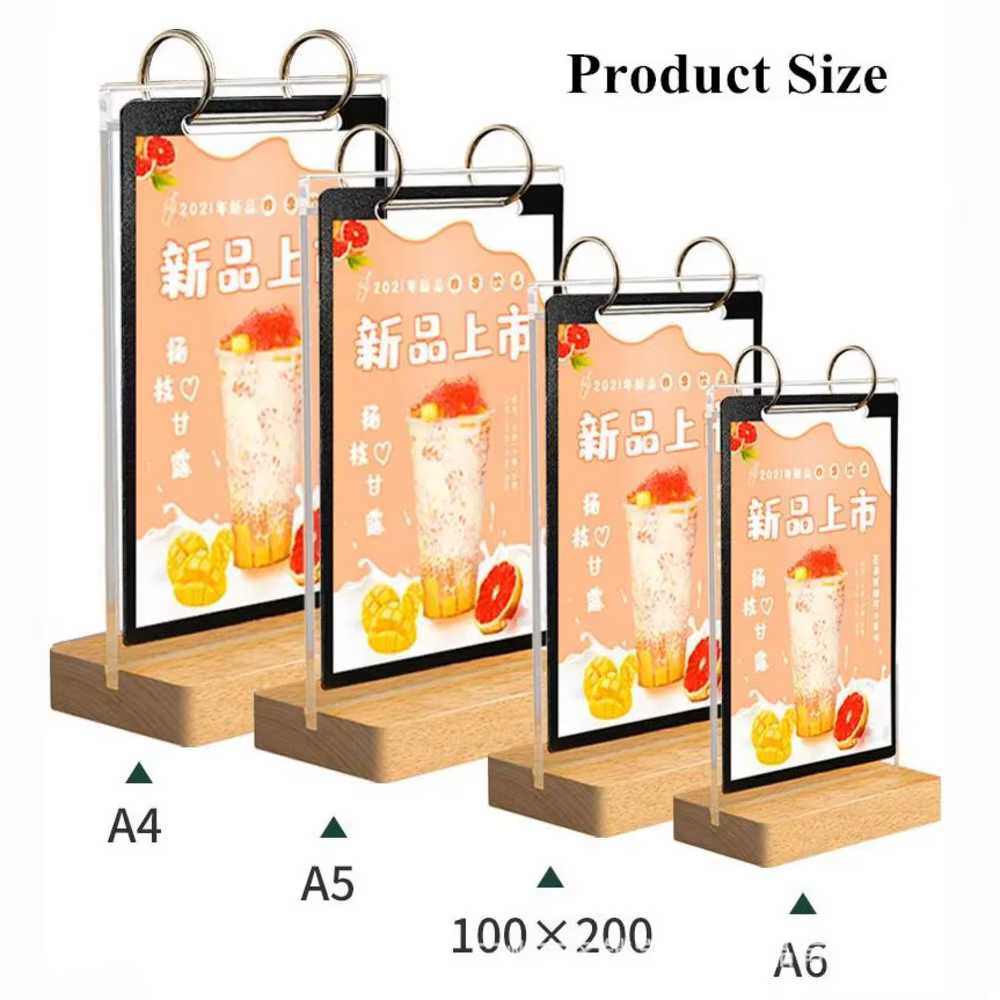 A4 210x297MM Page tournant Restaurant Menu porte-papier support Photo Photo affiche cadre bois acrylique signe support présentoir