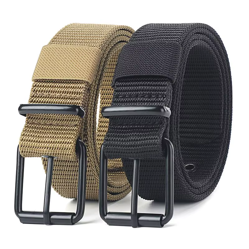 Ceinture en cuir à boucle ardillon en toile poreuse pour hommes