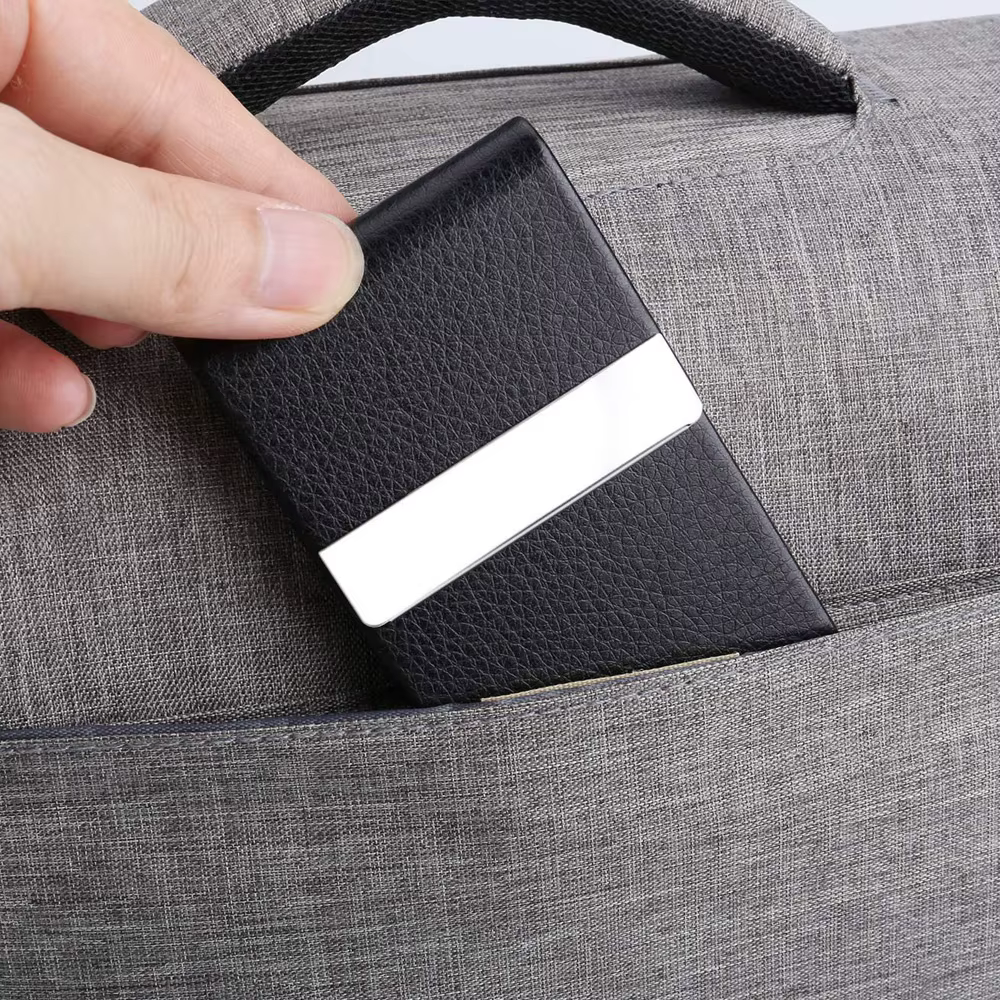 Étui porte-cartes de visite-porte-carte de poche en métal en cuir PU mince avec fermeture magnétique