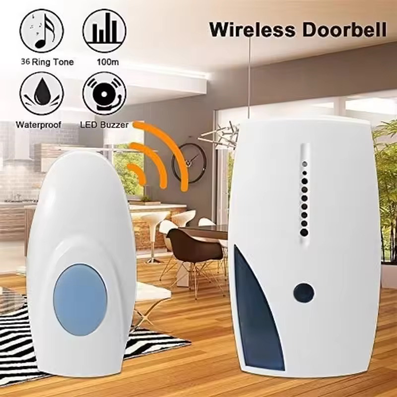 Sonnette sans fil intelligente pour la maison, alarme de bienvenue, 36 mélodies, bouton étanche, blanc