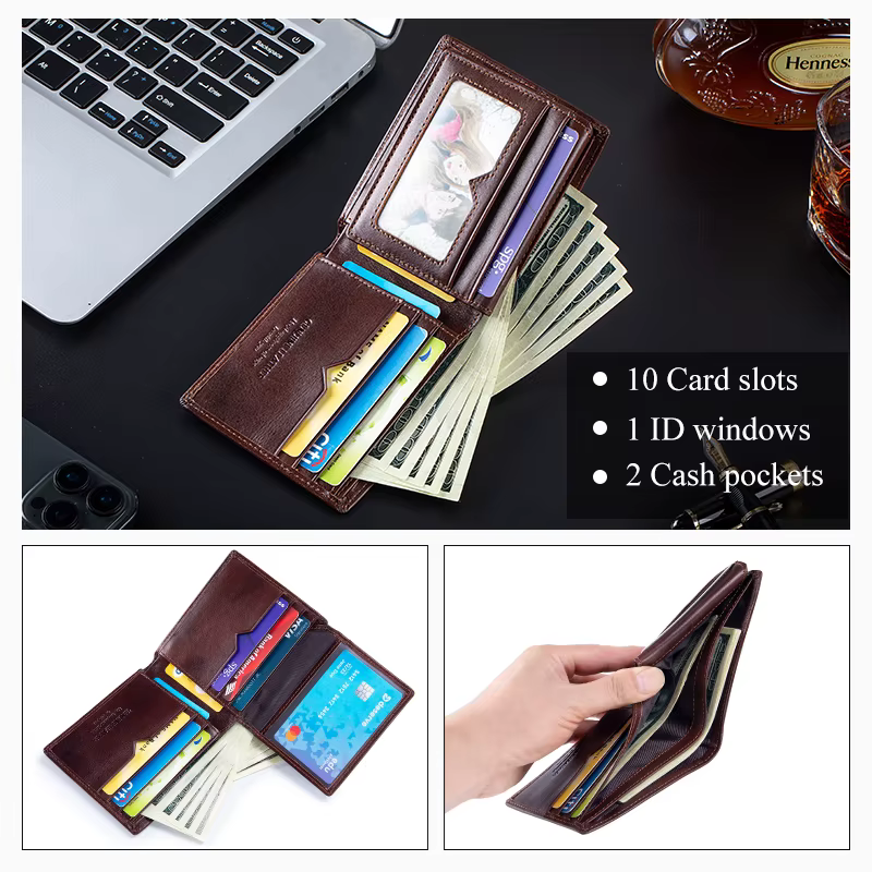 Portefeuille en cuir véritable pour hommes 9 cartes