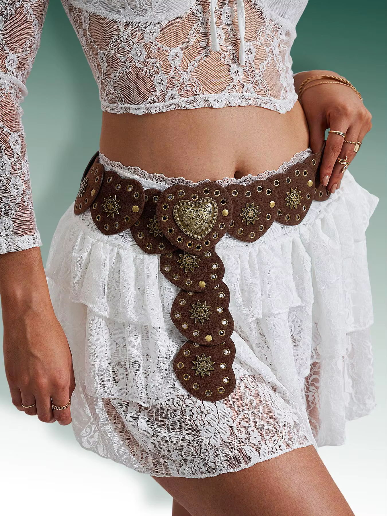 HERSHINE Ceinture 1 pièce en daim rétro à motifs de cœur pour femme