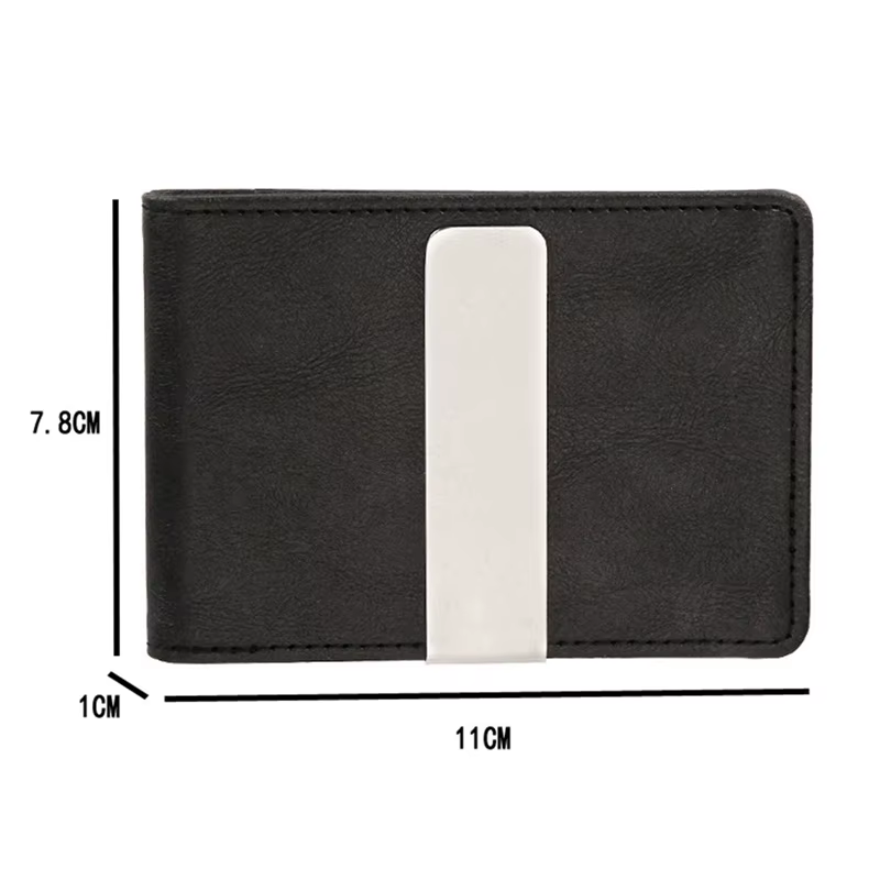 Porte-monnaie en cuir PU avec pince en métal pour homme et femme
