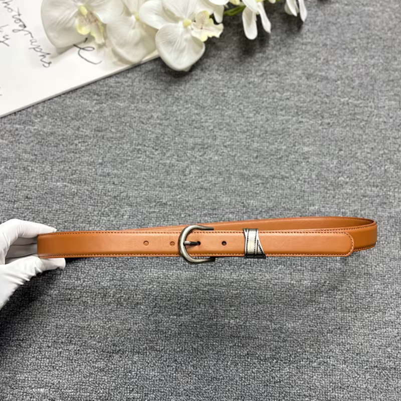 Ancient silver buckle calf leather belt, leather casual fine belt, women's deep brown texture plain weave pants belt