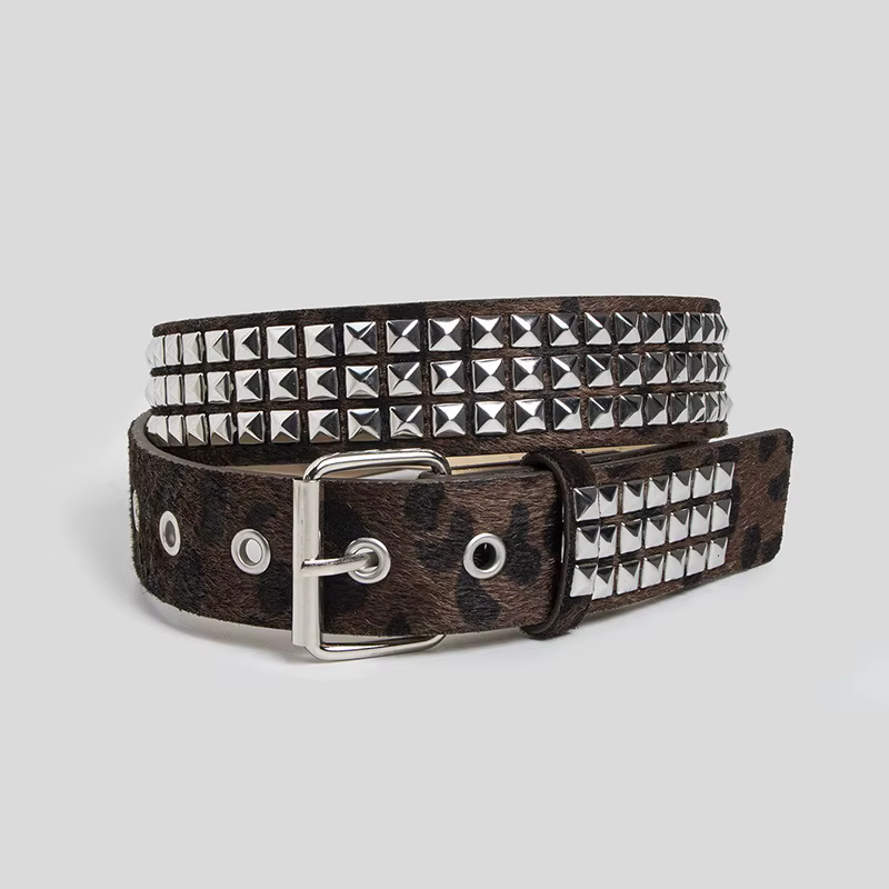 Ceinture Punk à Rivets en fourrure rose