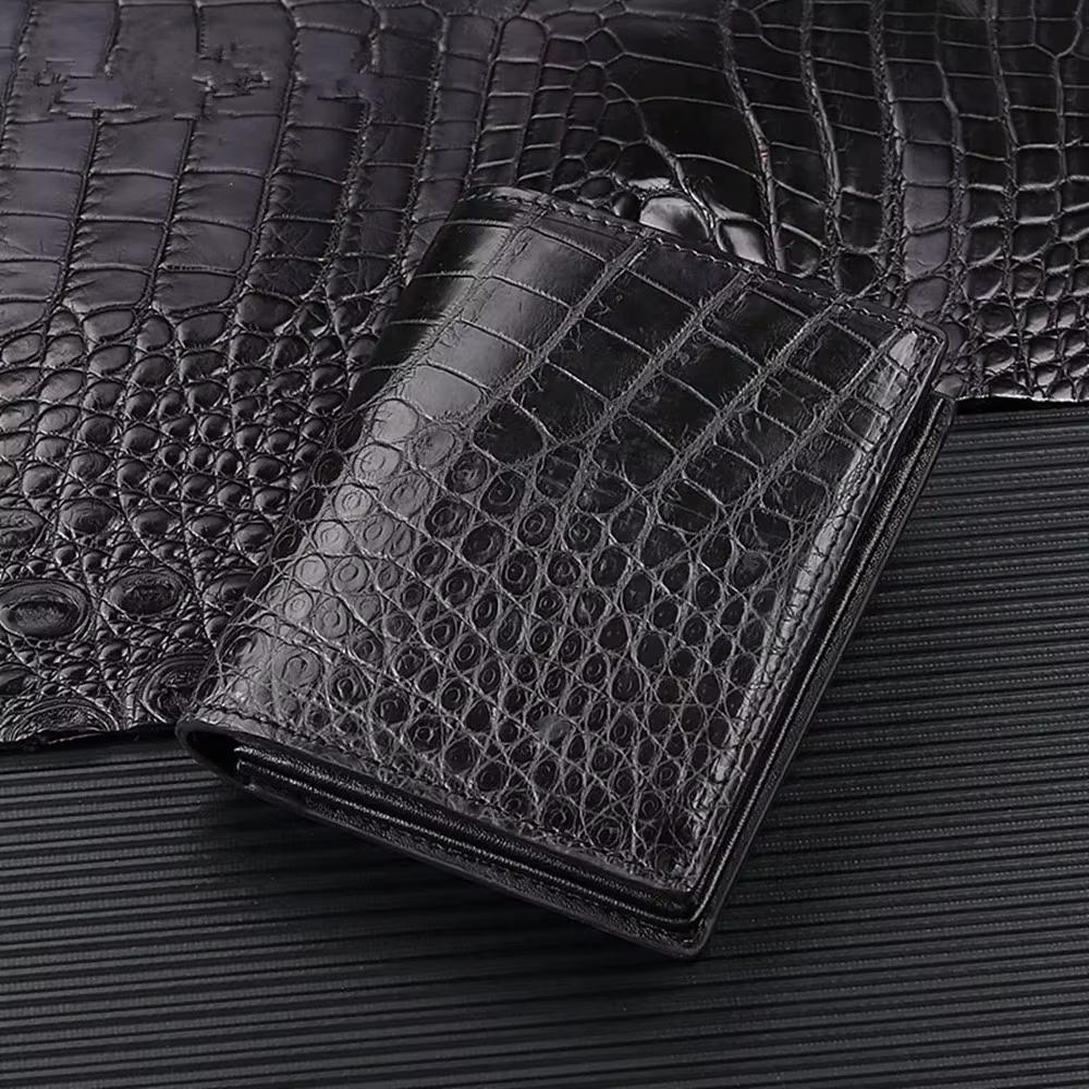 Portefeuille de luxe en cuir de crocodile authentique fait à la main pour hommes