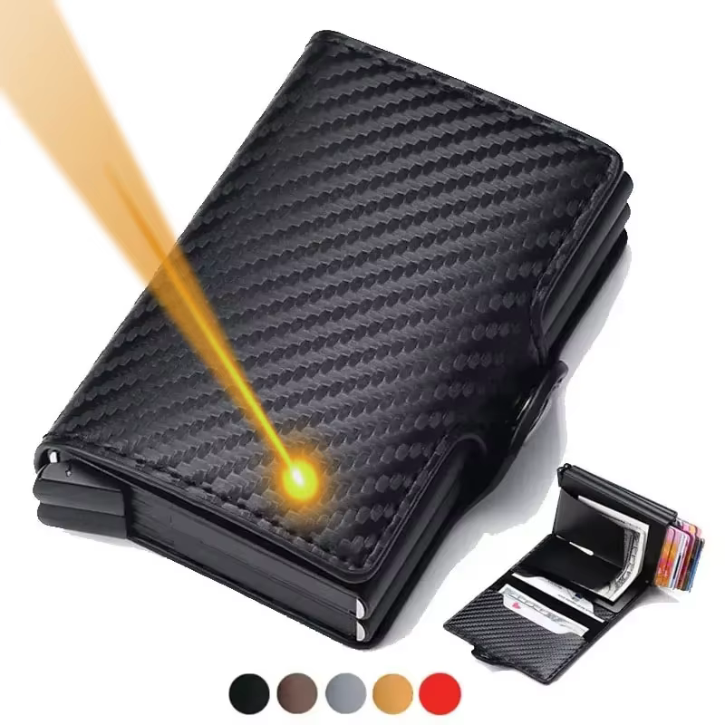 Gravure nom fibre de carbone Mini portefeuille Pop Up cadeau personnalisé carte Rfid haute qualité hommes portefeuilles 12 porte-cartes petit sac d'argent