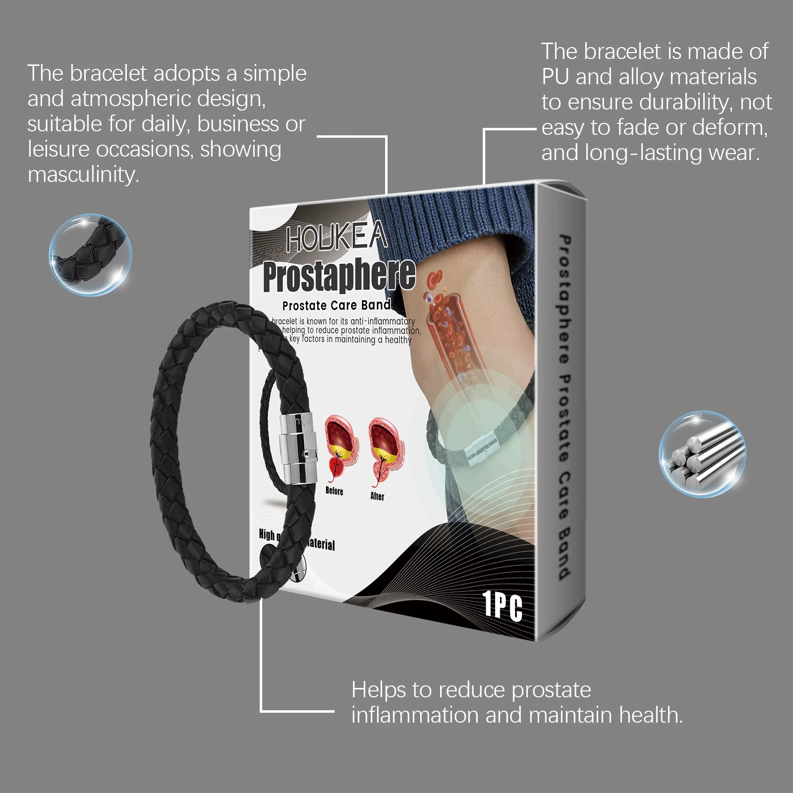 Bracelet porte-bonheur pour homme, aide à soulager l'inconfort, améliore le métabolisme, favorise la santé de la prostate, bracelet de soin quotidien