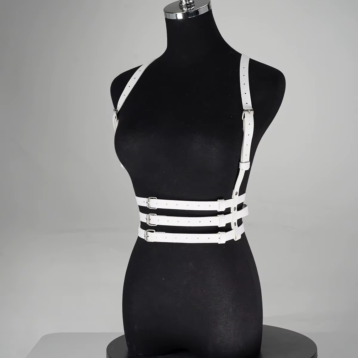 Ceinture large blanche pour femme en cuir PU réglable avec boucle