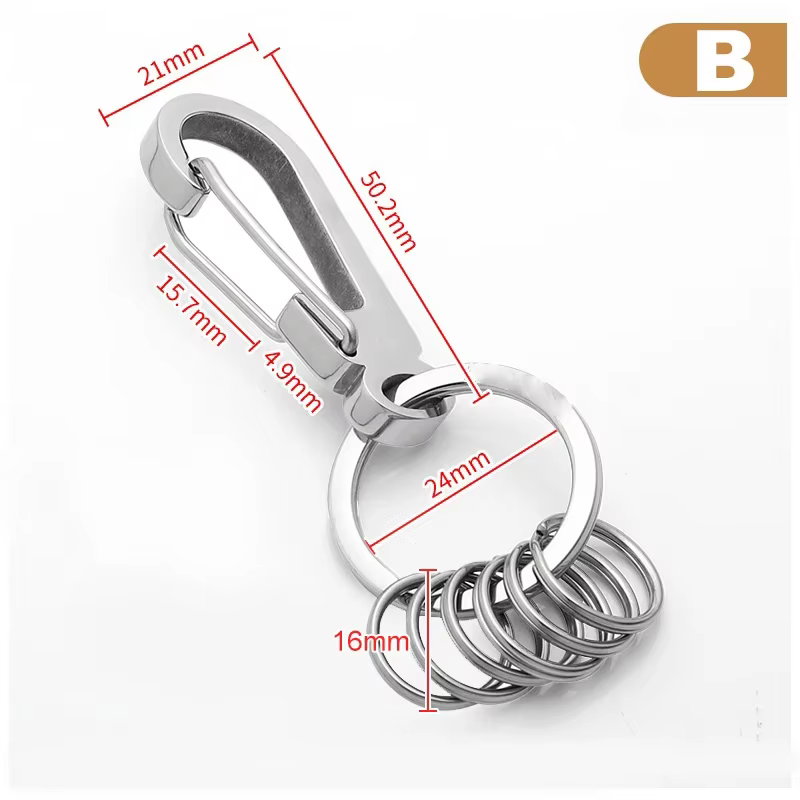 Porte-clés mousqueton en fer à cheval avec anneau en D, en acier inoxydable poli, pour clés de voiture et de maison, organisateur de clés polyvalent Durable