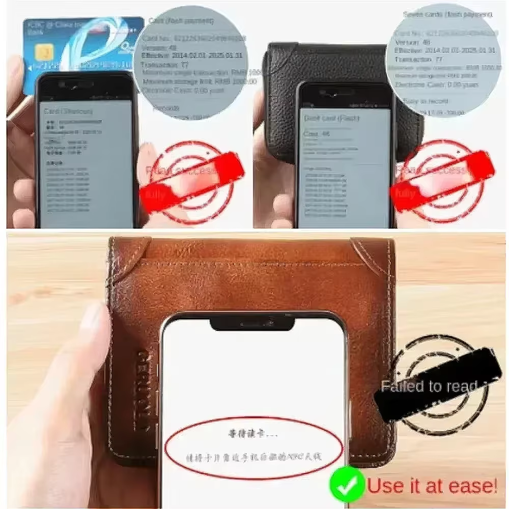 Hommes portefeuille en cuir véritable Rfid blocage à trois volets