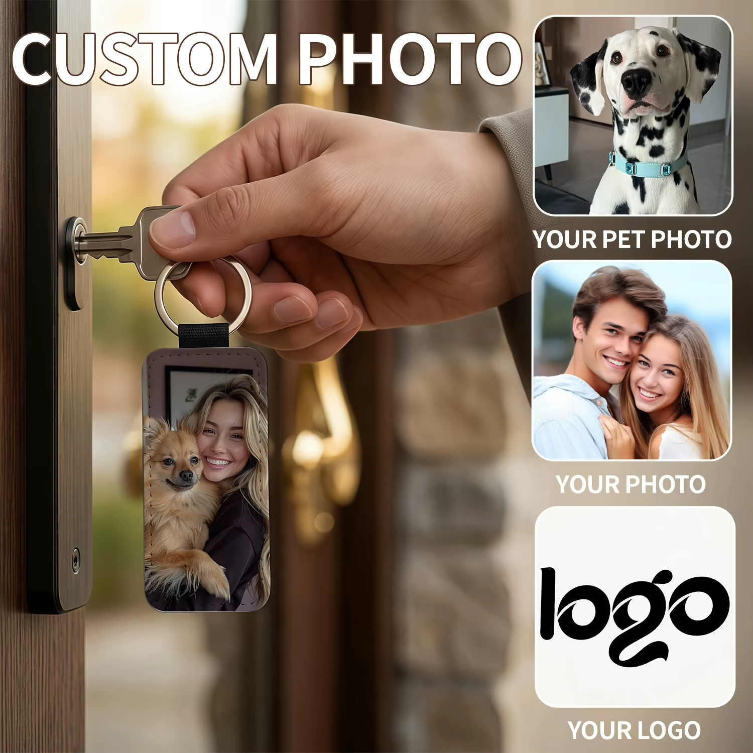 Porte-clés personnalisé en similicuir avec photo