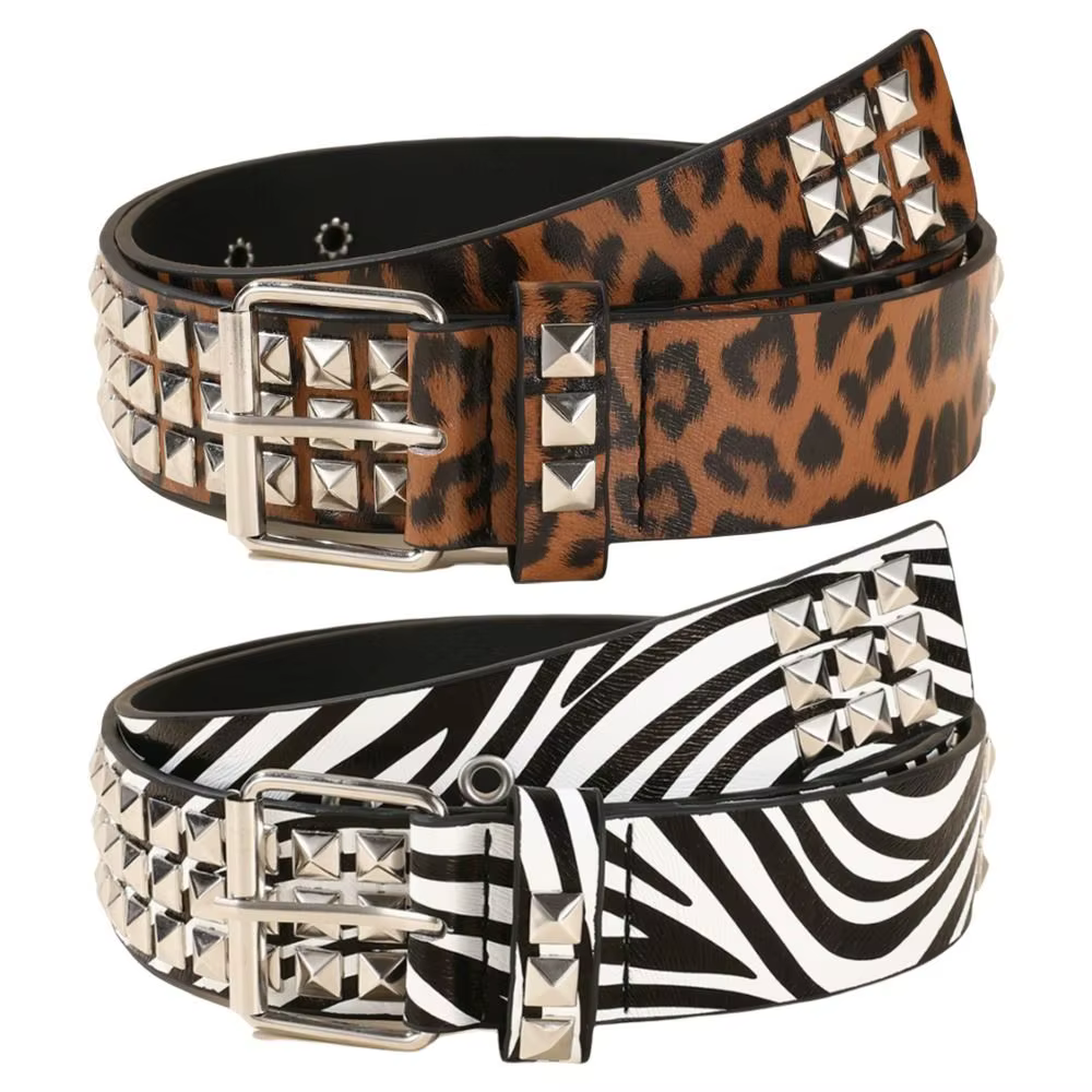 Ceinture tendance à imprimé léopard avec rivets