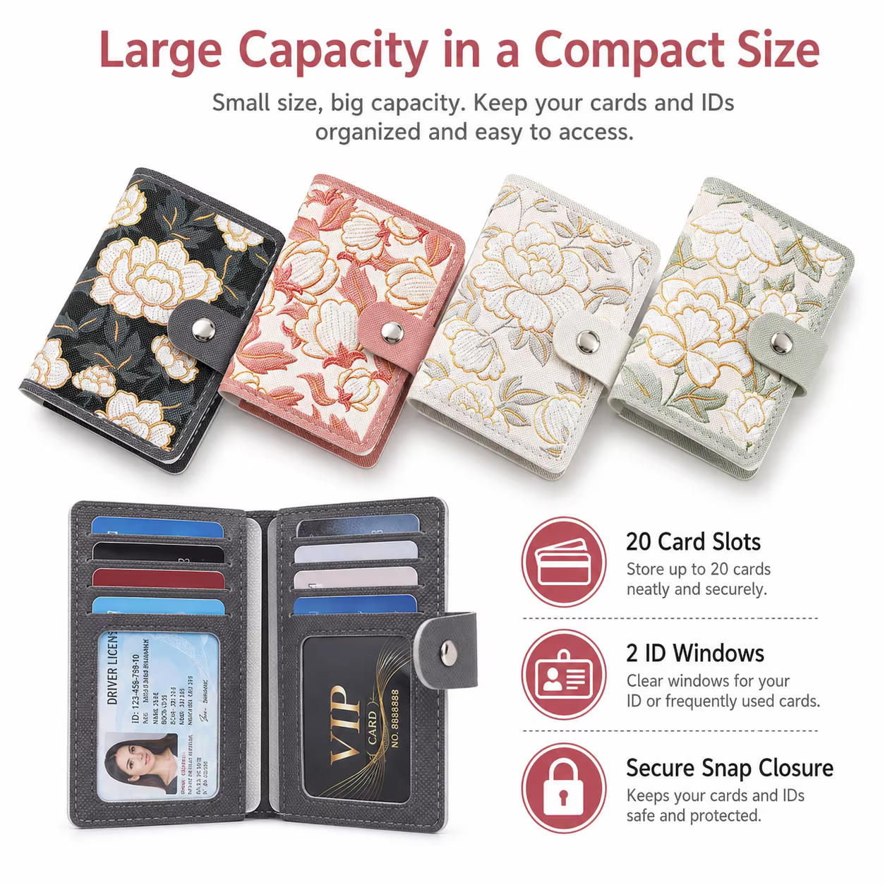 Portefeuille porte-cartes floral pour femme