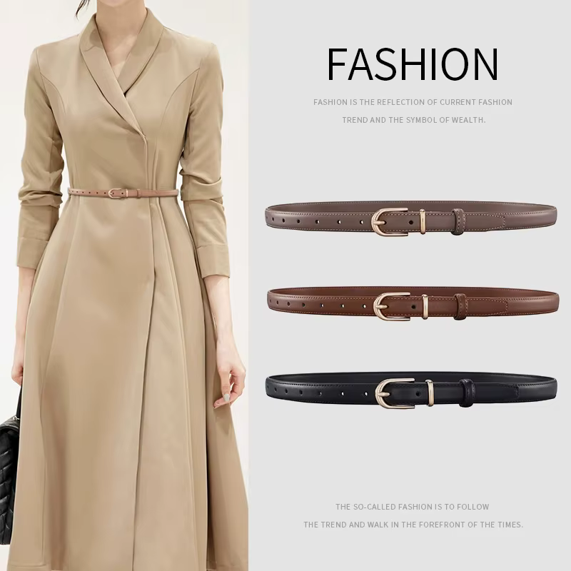 Ceinture en cuir de vachette double couche avec boucle en alliage pour femme, idéale pour un style business décontracté polyvalent, haut de gamme et simple, à porter avec des jeans