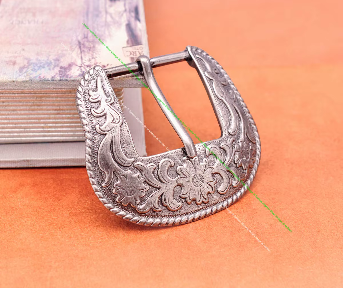Boucle ardillon de barre d'extrémité en argent massif, ensemble de 3 pièces, bricolage, maroquinerie, Cowboy occidental, fleur, boucle de ceinture de remplacement adaptée à 38mm