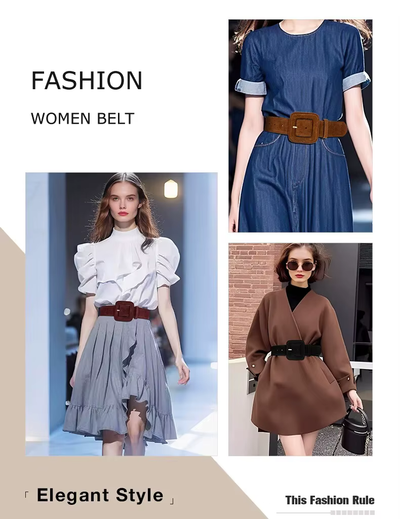 Large ceinture en daim noir pour femmes
