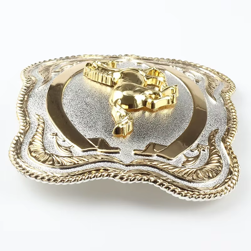 Boucle de ceinture cheval doré pour homme