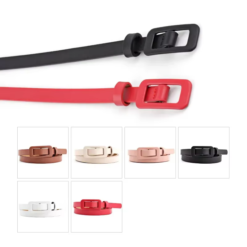 Ceinture fine et fine en cuir Pu pour femmes, nouvelle boucle carrée sans trous, noir/blanc/rouge/rose, à la mode, pour décoration de robe en jean