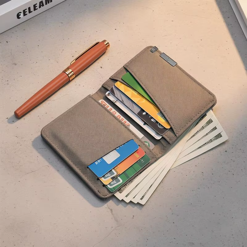 Portefeuille fin en similicuir noir avec plusieurs emplacements pour cartes