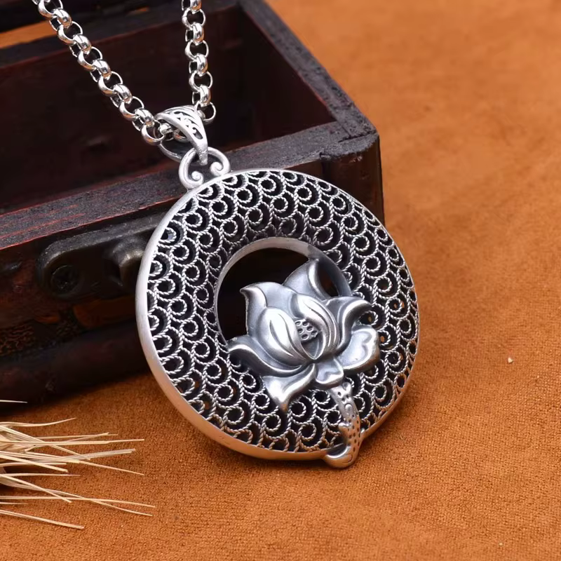 Pendentif Porte-Bonheur Classique en Argent Chim925, Collier Rétro Ethnique pour Homme et Femme