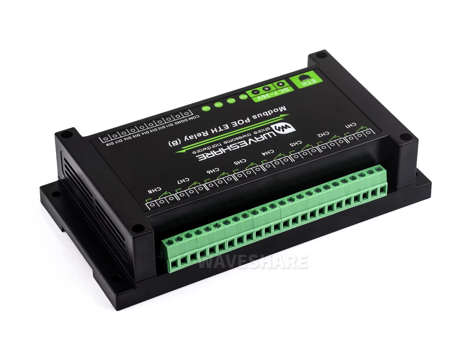 Waveshare PoE Port 7 V ~ 36 V Module de relais Ethernet POE 8 canaux avec entrée numérique, ProProtocol Modbus RTU/TCP