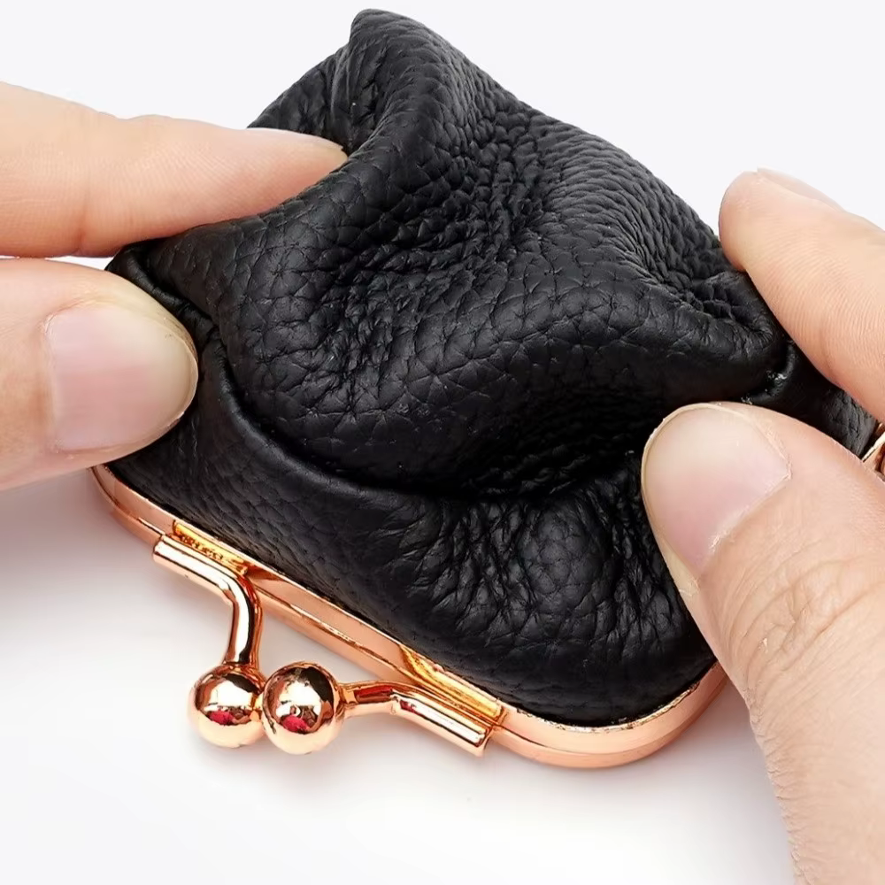 Portefeuille en cuir véritable avec serrure à baiser