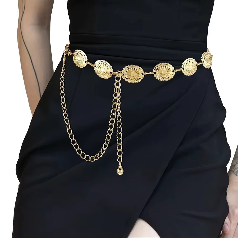 Chaîne de taille en métal doré et argenté, ceinture réglable, ceinture bohème