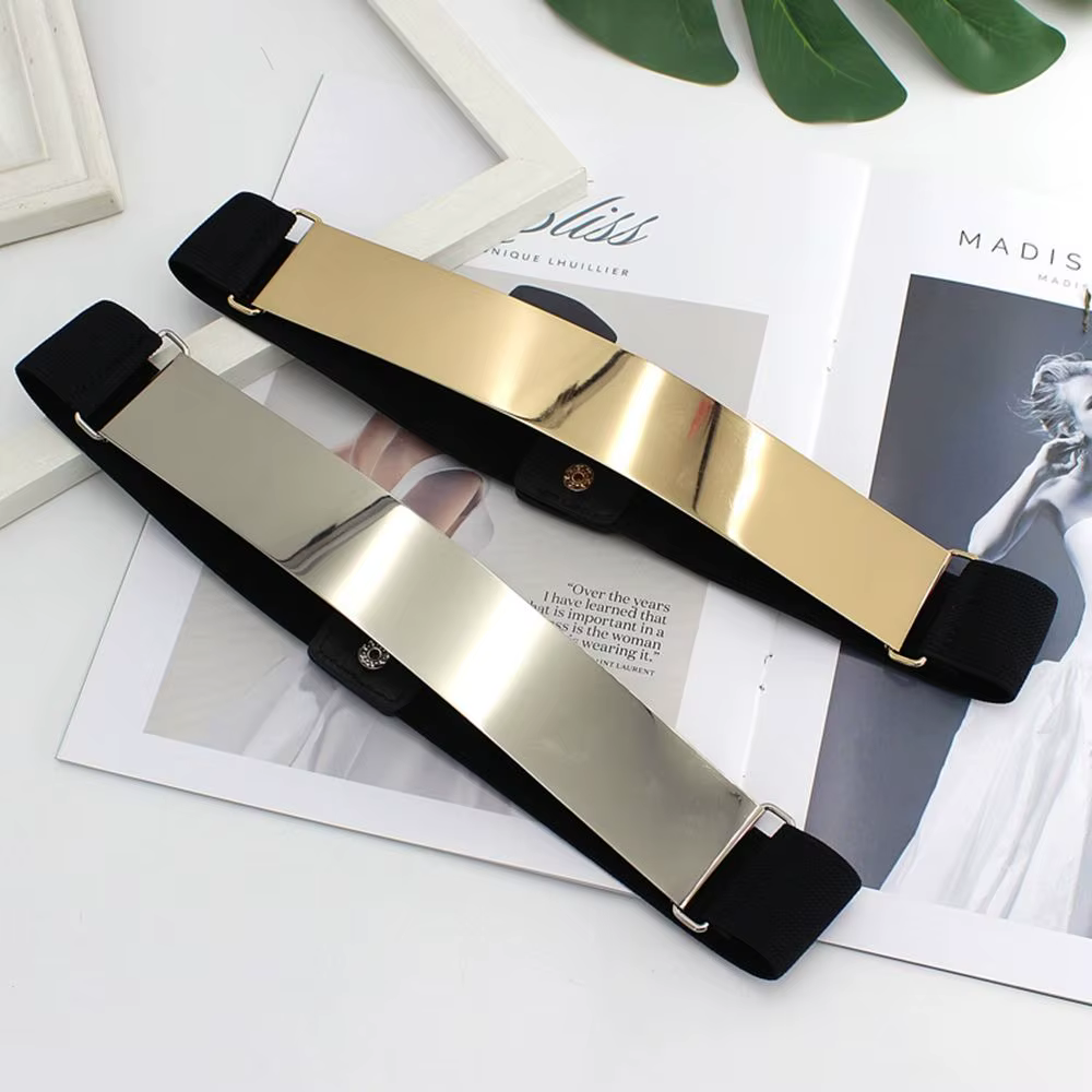 Ceinture élastique en métal argenté pour femmes