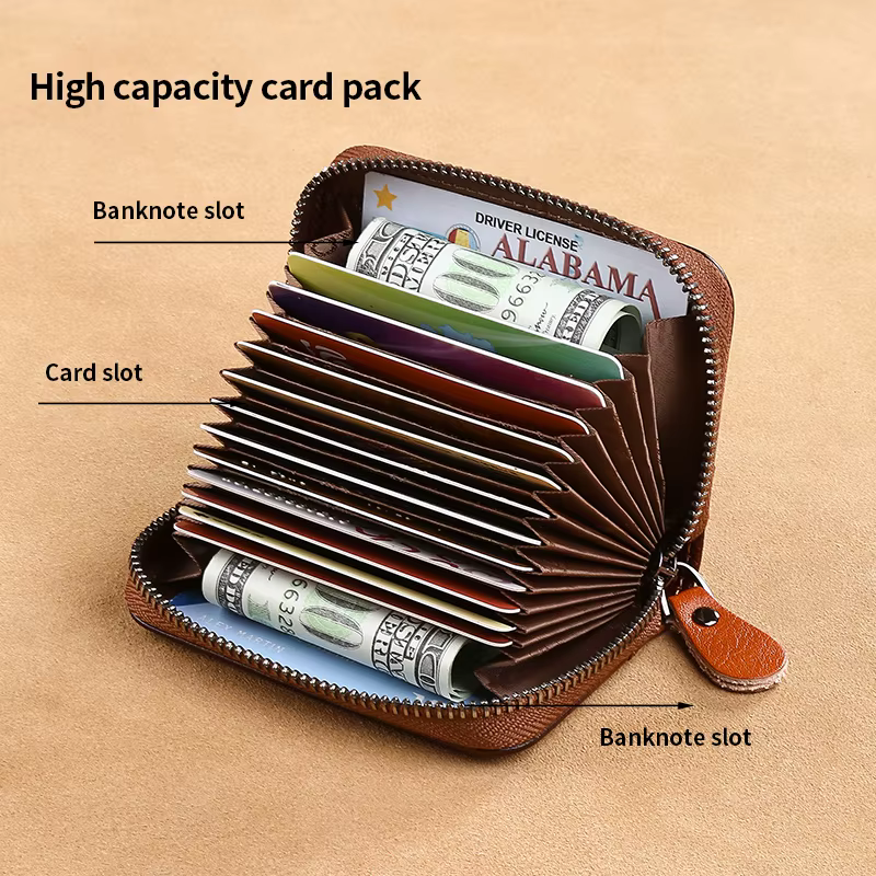 Porte-cartes multi-fentes en cuir véritable pour hommes
