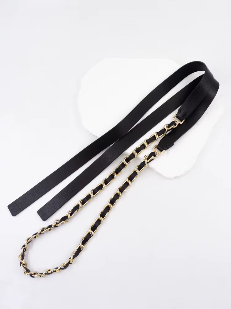 Ceinture fine nouée en cuir de mouton souple
