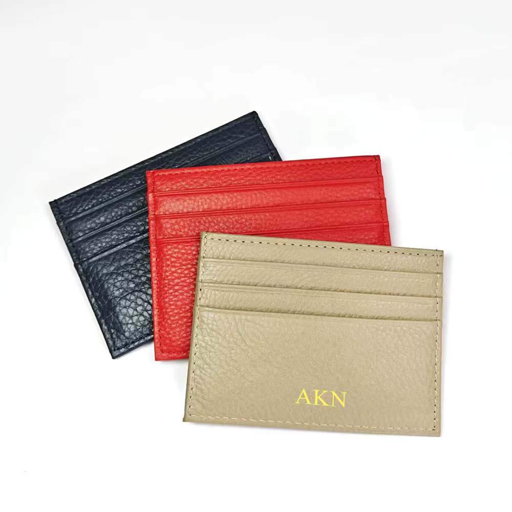 Portefeuille de cartes en cuir véritable avec lettres personnalisées