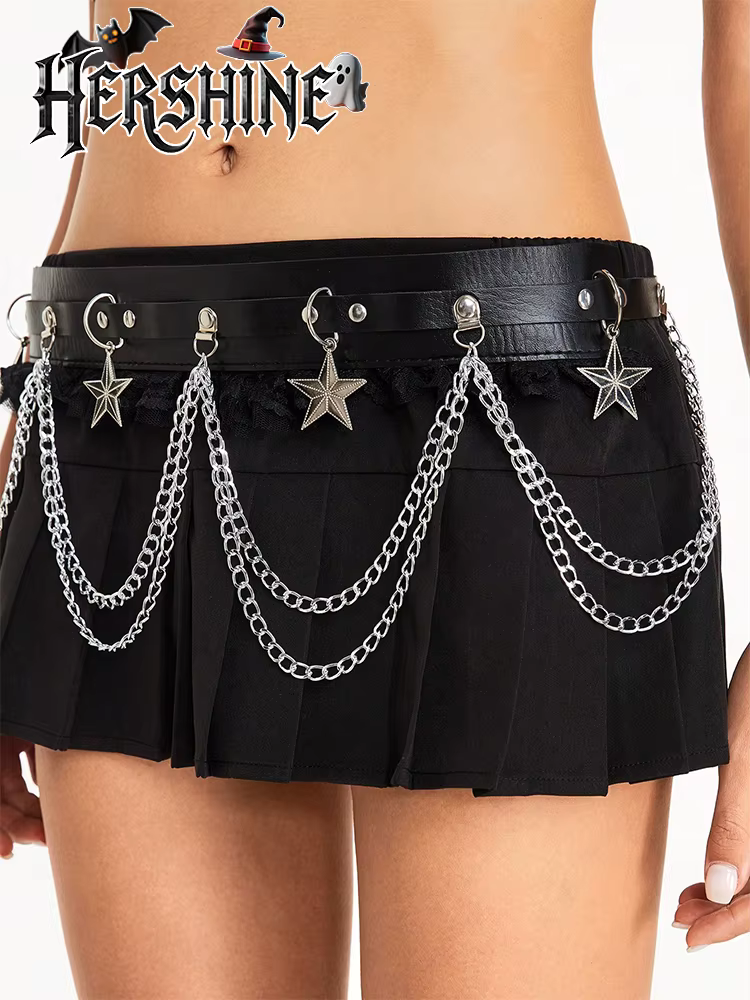 HERSHINE – ceinture en cuir avec chaîne étoile pour femmes