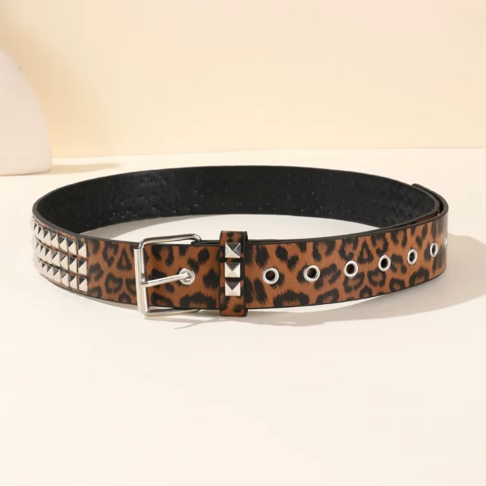 Ceinture tendance à imprimé léopard avec rivets