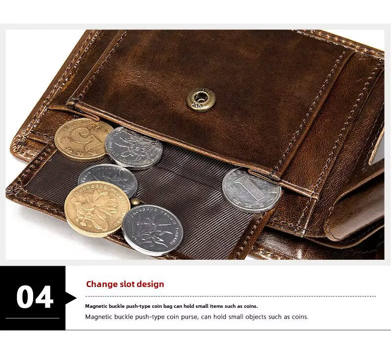 Portefeuille en cuir véritable pour hommes avec poche pour pièces de monnaie porte-monnaie antivol