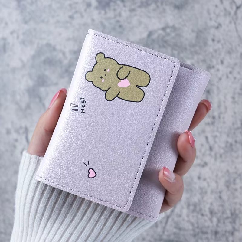 Portefeuille court mignon pour femme 2024 avec fermoir, porte-cartes d'identité et bancaires, pour étudiante, sac à monnaie, portefeuille pour femme, sac à motif de dessin animé rose