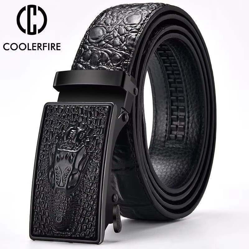 Ceinture en cuir véritable pour homme, ceinture de luxe de qualité supérieure, marque célèbre, boucle automatique, motif Crocodile, ZD2137